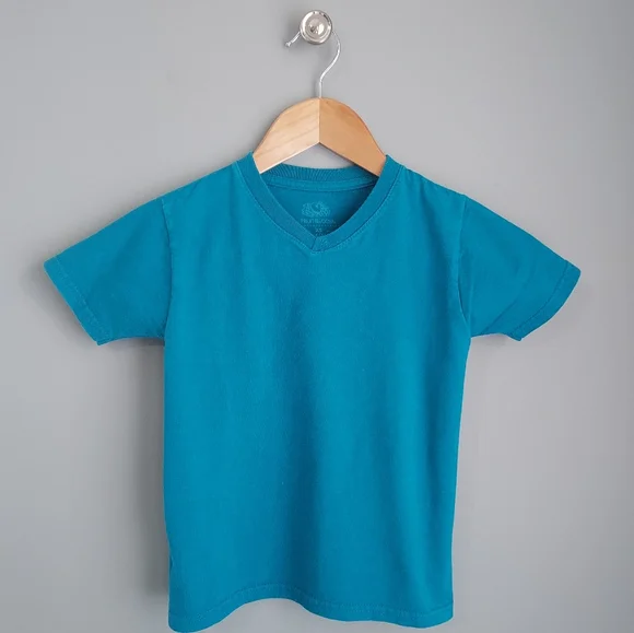 Wrangler, sz 4/5, plaid, button down & Fruit of the Loom sz 4/5 dark teal tshirt - Picture 2 of 5